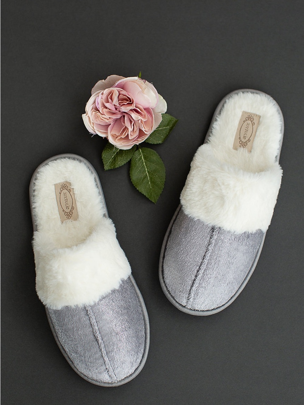 🤍 Joyfolie Serenity Velvet Slippers – Silver Birch | Size 7 (Fits 6–6.5)  🤍